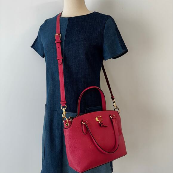 Coach Remi Satchel Pink Pebbled Leather Crossbody Shoulder Handbag 1317 - Picture 5 of 14